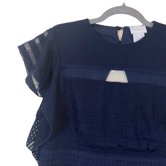 Foxiedox Tiered Lace Panel Sheath Lace Cocktail Dress Navy Blue - Picture 5 of 10